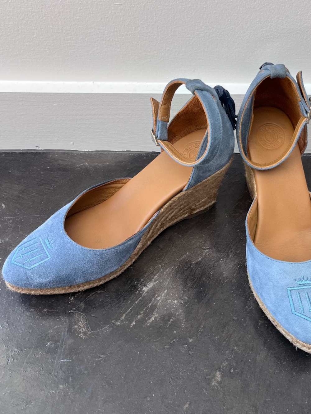 Fairfax & Favor Monaco Wedge Heels Sky Blue Suede 38 / 7.5